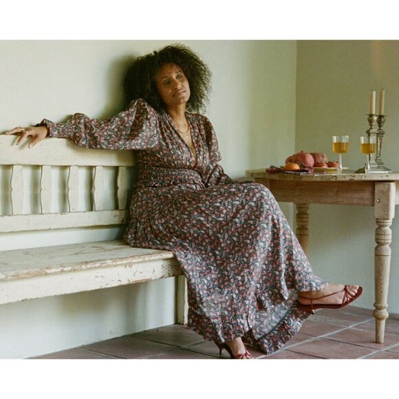 💕DOEN💕 Cecily Dress ~ 100% Ramie Teal Canterbury Paisley Print XL NWOT - Picture 9 of 16